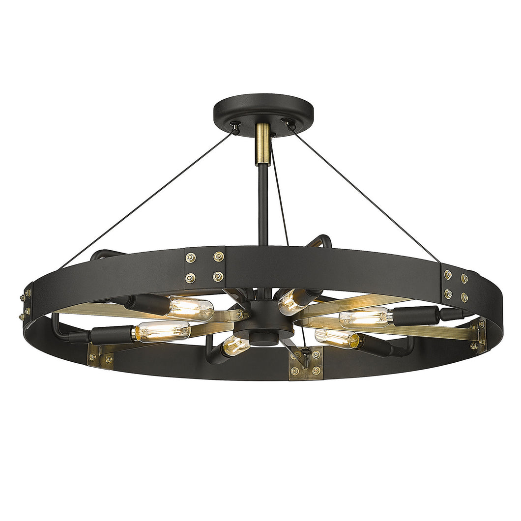 Golden - 3866-MSF NB-AB - Six Light Semi-Flush Mount - Vaughn