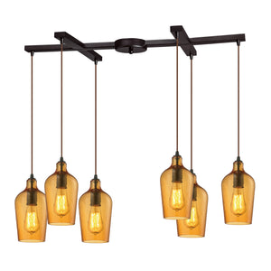 Elk Lighting - 10331/6HAMB - Six Light Pendant - Hammered Glass